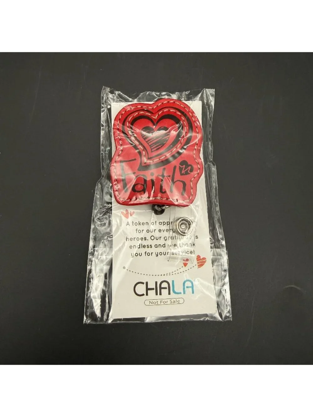 Chala Faith Heart Retractable Badge Reel ID Holder Clip Red Black New Sealed